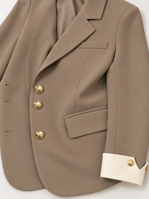 Full Size Single-Breasted Blazer With Gold Buttons in Red with buttoned