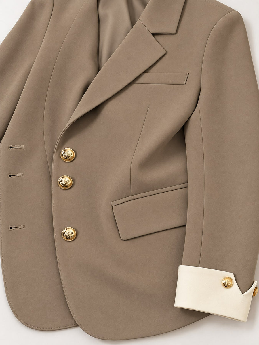 Full Size Single-Breasted Blazer With Gold Buttons in Red with buttoned