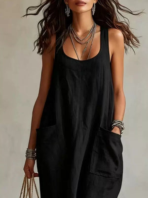 Light Green maxi dress with patch pockets and sleeveless