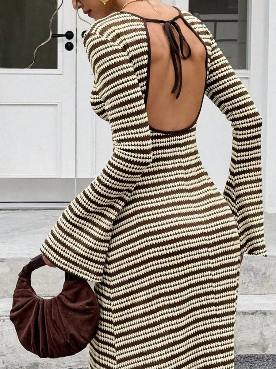 Black sweater dress with pullover and striped