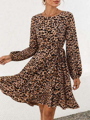 mini dress featuring leopard-print in Yellow with 100% polyester Care instructions: Machine wash cold texture