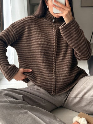 White Powder cardigan with zip-front and striped