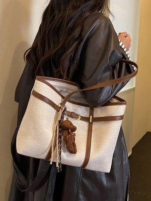 PU Leather Imported Size & tote in Off-white with boxy silhouette