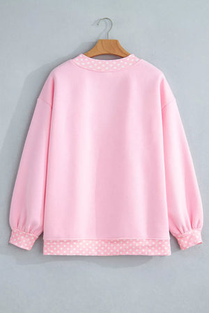 sweatshirt in Pink with polka dot and mock neck