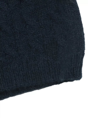 navy blue pullover sweater with stretch and long sleeve