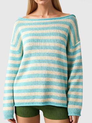 100% polyester Care instructions: Machine wash cold pullover sweater in Pastel Blue with relaxed silhouette