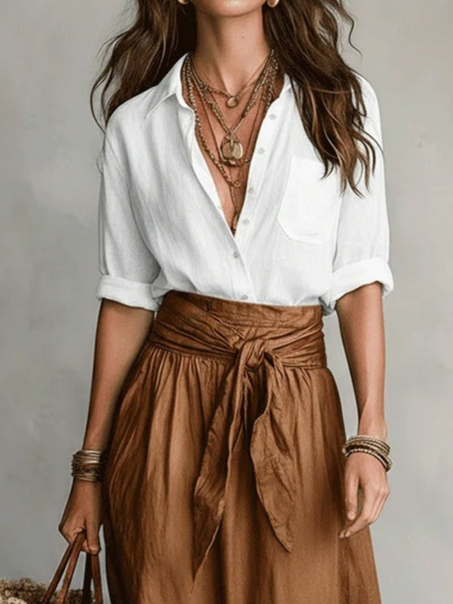 shirt and skirt set in White