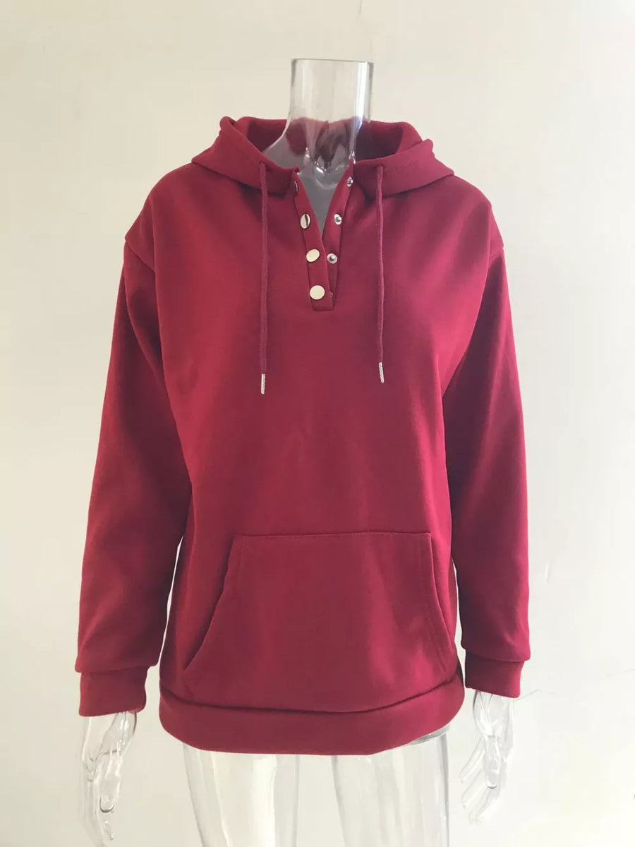 Purple Full Size Kangaroo Pocket Drawstring Hoodie