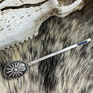 Turquoise Blossom hair pin set in alloy with a sunburst design, boho style.