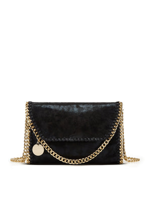 PU Leather Crossbody Bag With Chain Trim in black with gold-tone chain strap