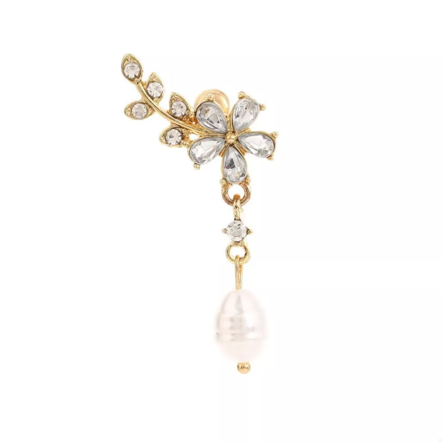 earrings in clear with floral and pearl drop