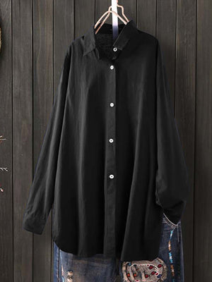 Black oversized button-down shirt with collared