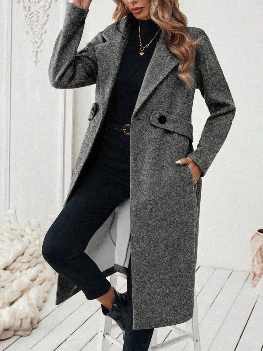 Lapel Collar Longline Coat in Black with pocketed