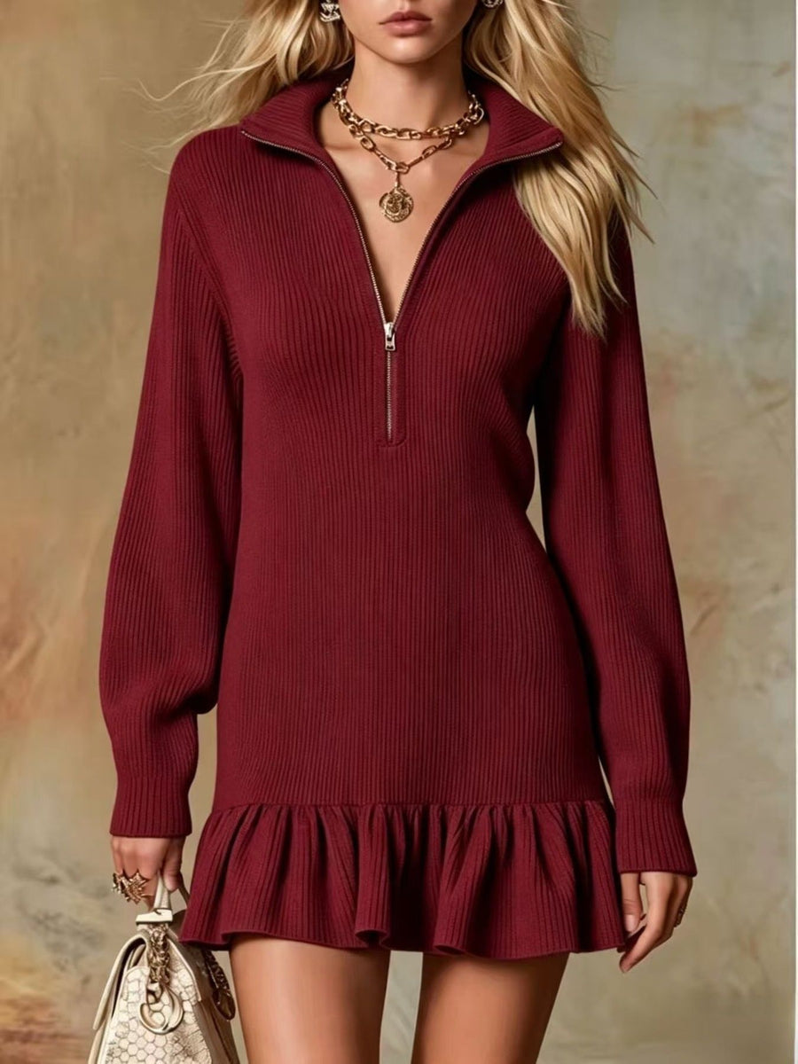 mini dress in Dark Brown with ribbed and mini