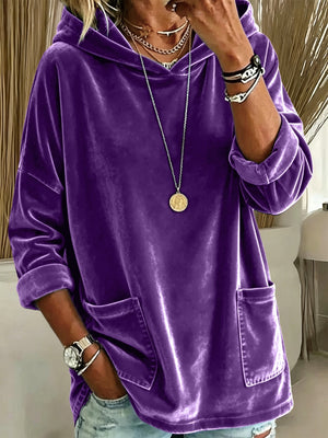 pullover hoodie in Purple with hooded and hip-length
