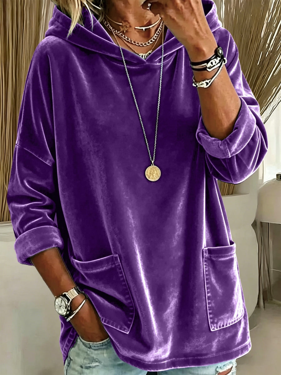 pullover hoodie in Purple with hooded and hip-length