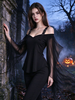 peplum top in black featuring ruffled and fitted fit