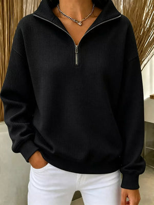sweatshirt in Pink with waffle knit and zipper