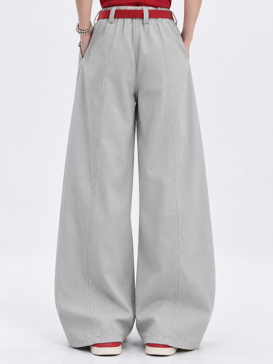 High-Waisted Wide-Leg Cargo Pants in Cement Gray-Tall Barrel Leg with pocketed