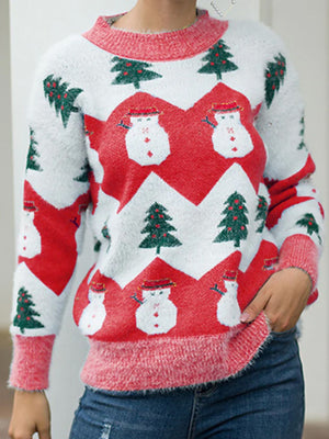 festive pullover sweater in Khaki with crew neck