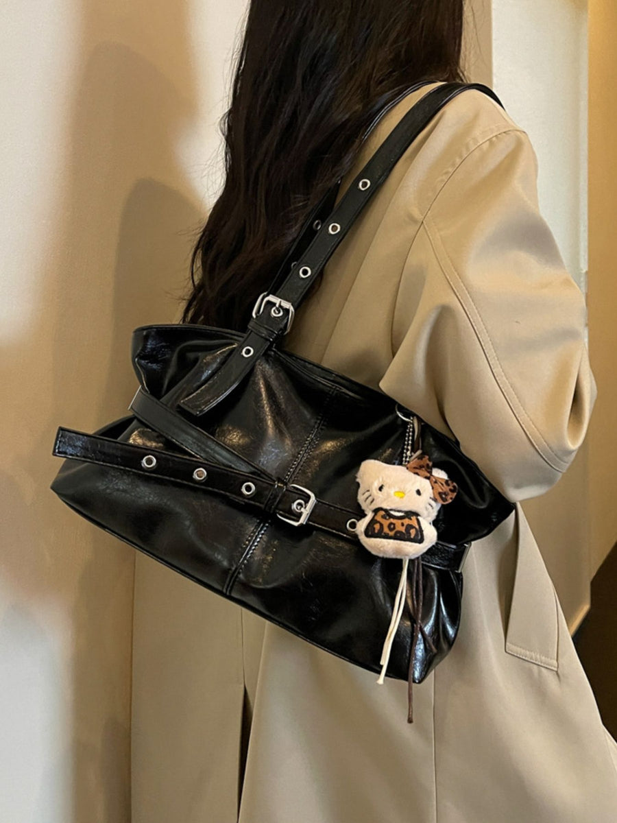 PU Leather Imported Size & shoulder bag in Off-white with soft structured silhouette