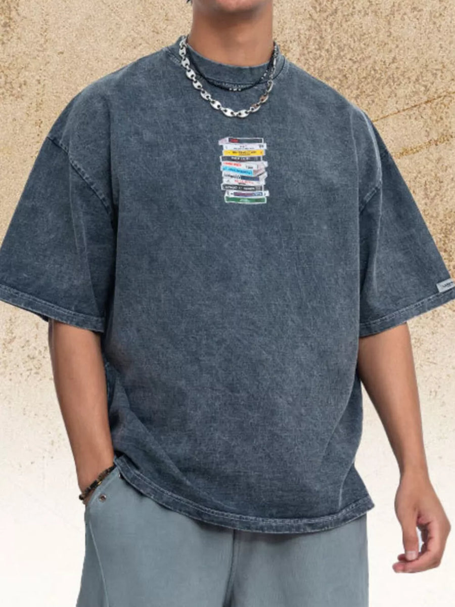 Dark Gray Men's Vintage Washed Cassette Tape T-shirt