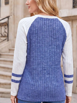 Ribbed Raglan Sleeve T-shirt in Peacock Blue