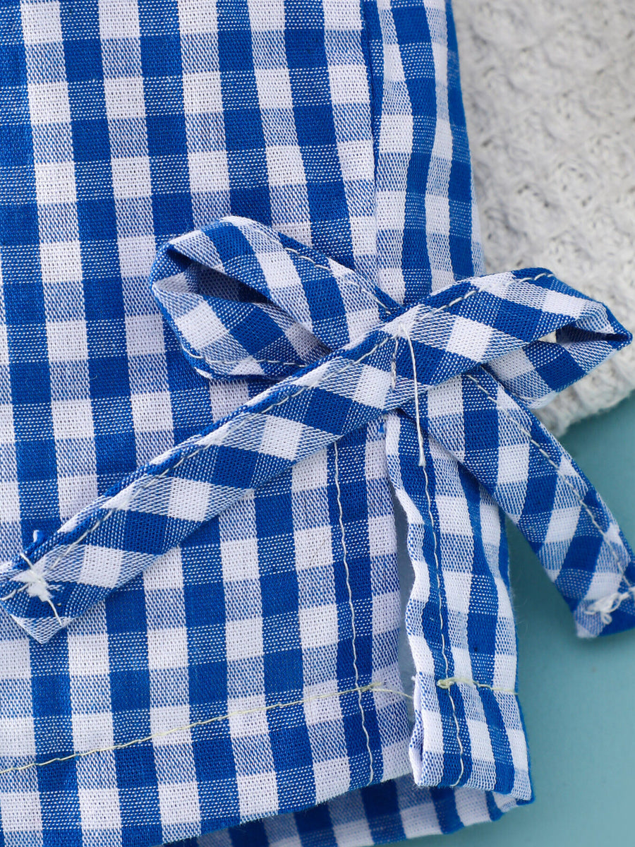Blue and white gingham baby shorts with a bow detail
