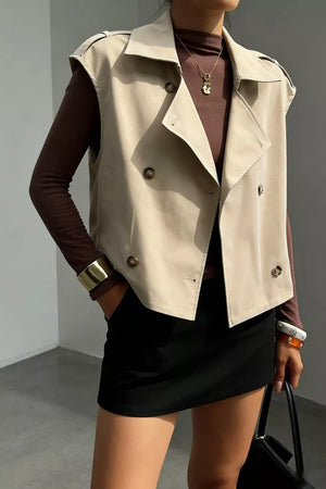 vest in khaki featuring double-breasted and regular fit