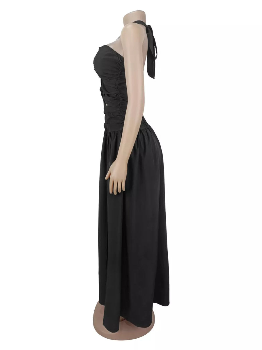 black maxi dress with maxi and pullover