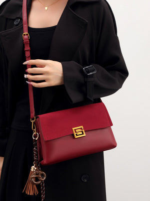 Gold-Tone Hardware Crossbody Bag in Wine Red with gold-tone hardware