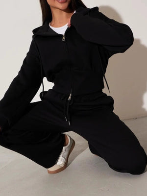 Black lounge set with pocketed and long sleeve