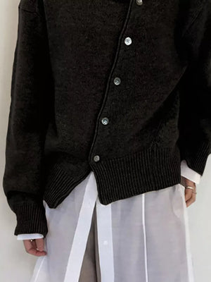 Asymmetric Button-down Sweater in Dark Gray