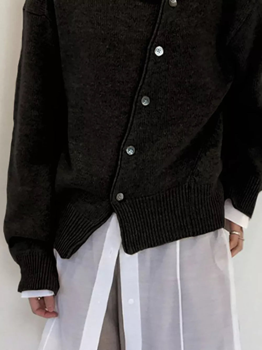 Asymmetric Button-down Sweater in Dark Gray