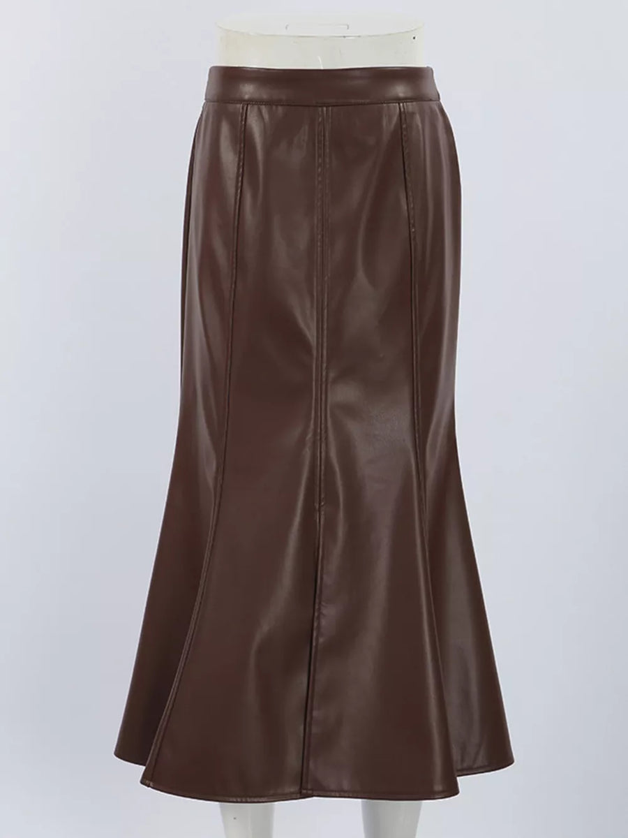 midi skirt in dark brown with seam detail and midi