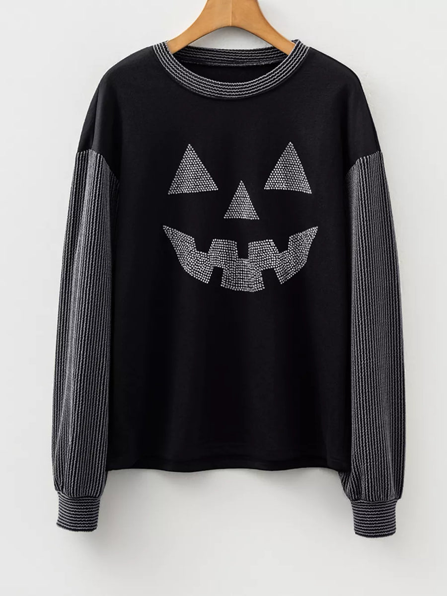 charcoal t-shirt featuring rhinestone embellishment and striped