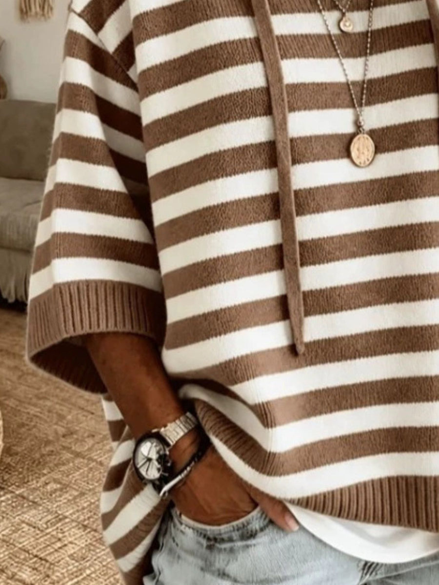 Dark Brown pullover sweater with hip-length and pullover