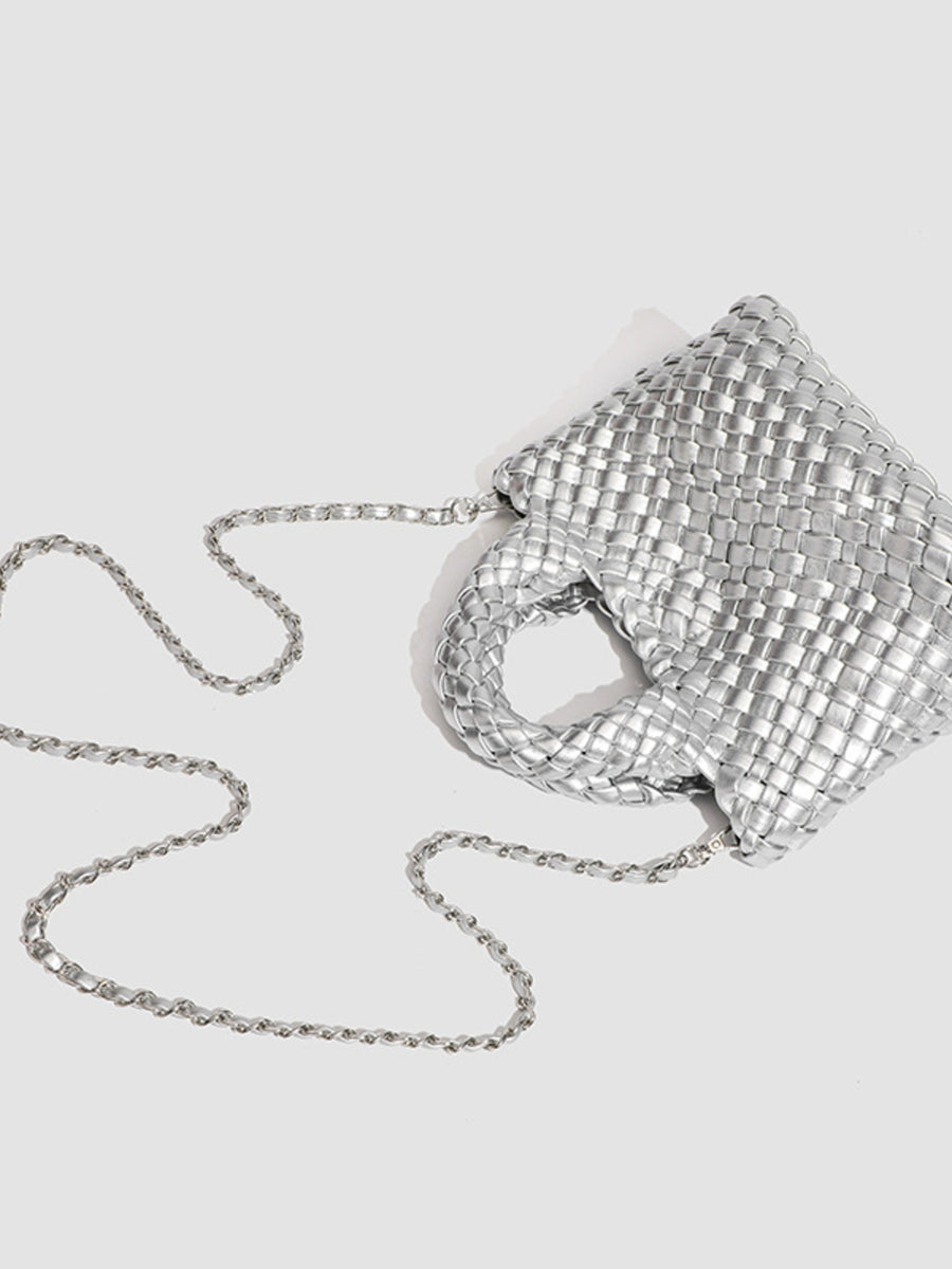 crossbody bag in silver with woven texture and mini