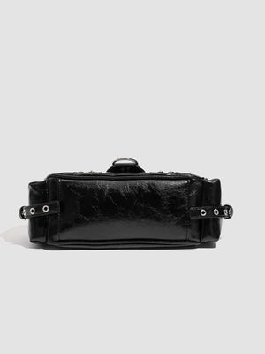 shoulder bag in black with crocodile-embossed and rivet embellishment