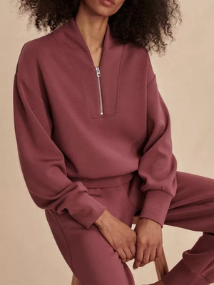 Quarter-zip Sweatshirt And Wide-leg Pants Set in Blue with zipper