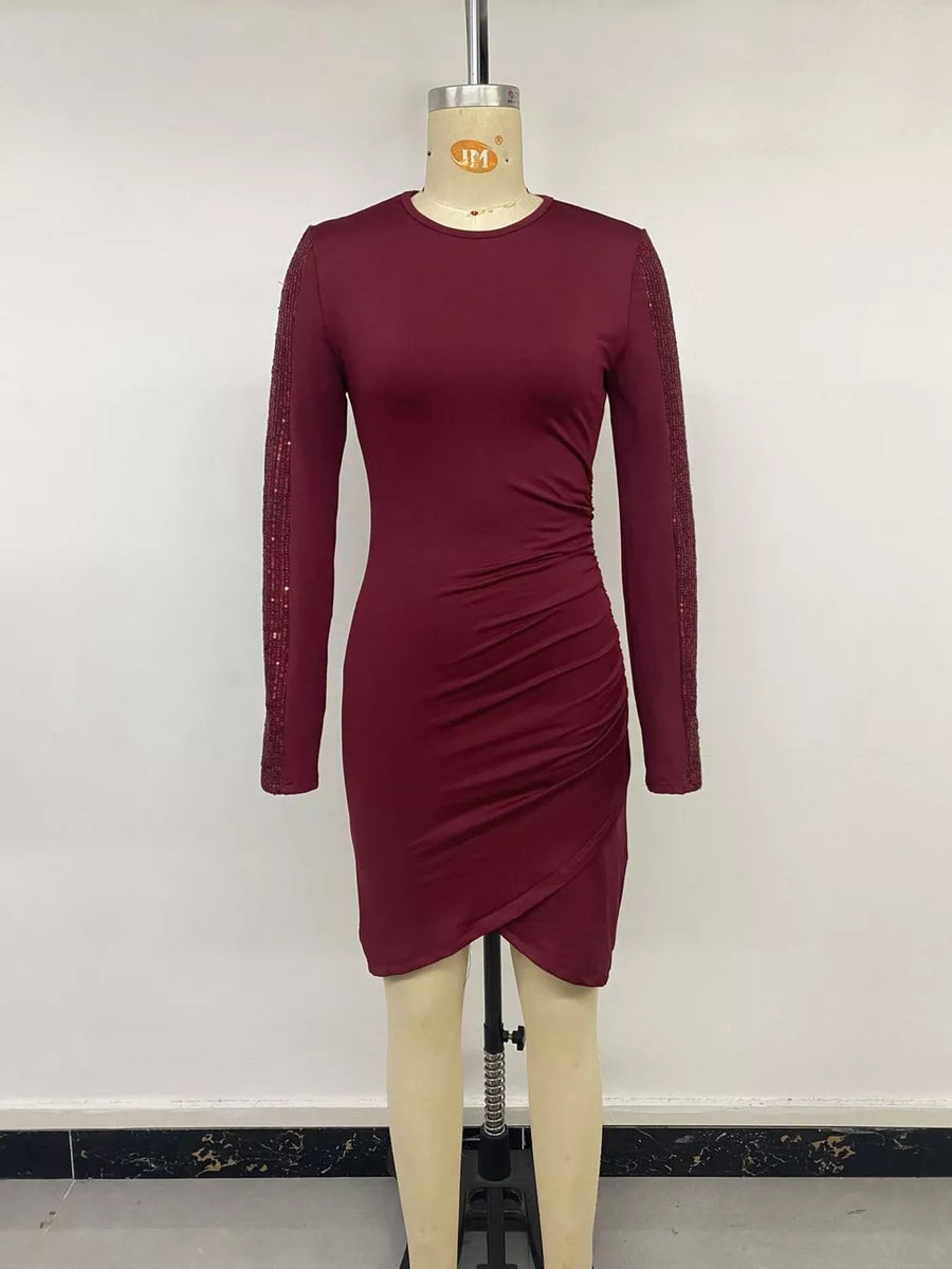 burgundy with bodycon dress with sequin