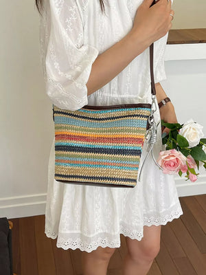 Striped Woven Crossbody Bag in Color with adjustable strap