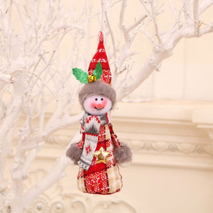 Fabric snowman ornament in red plaid with scarf and star detail, Style A