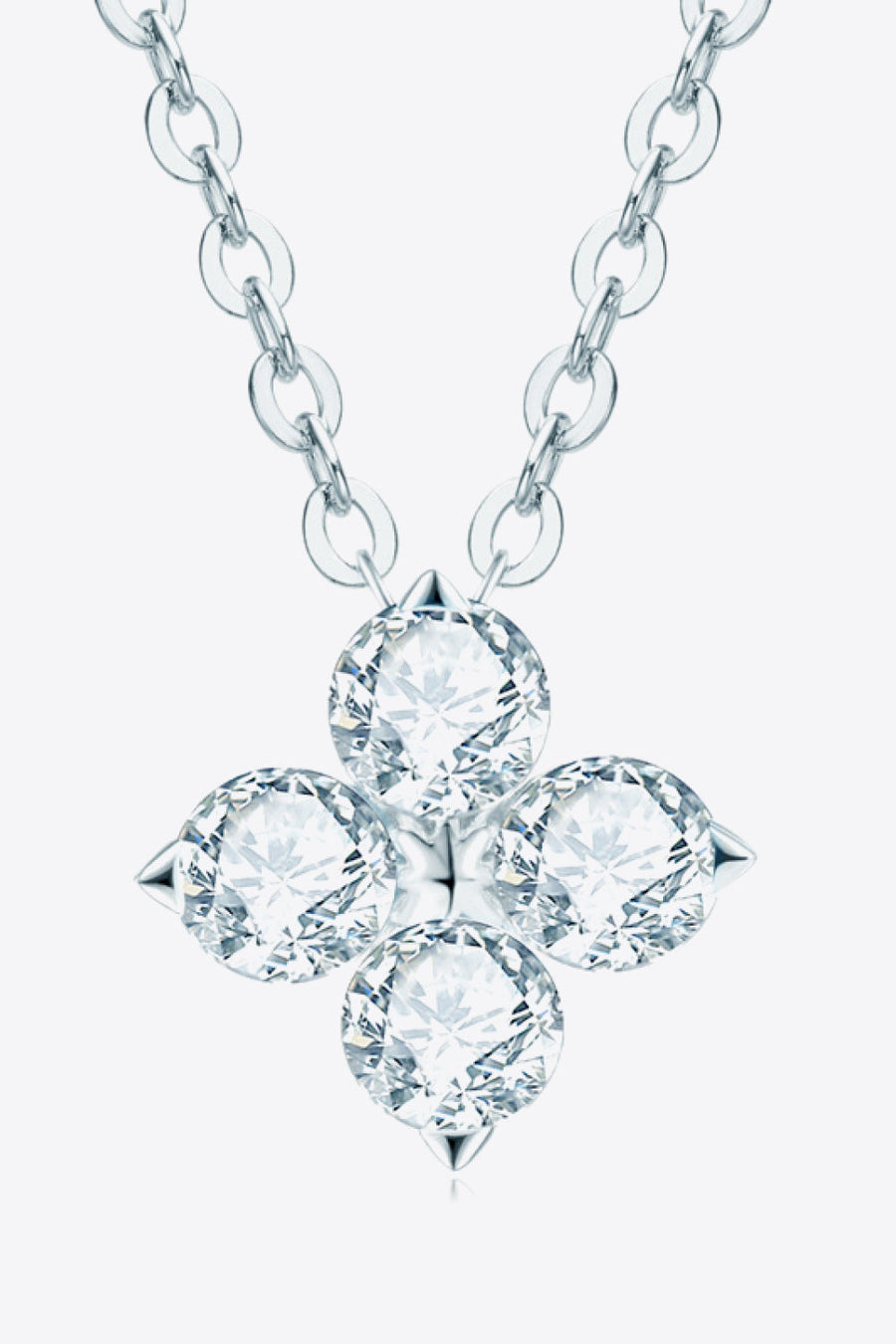 Four-petal diamond pendant necklace in silver 925 sterling silver with a delicate chain.