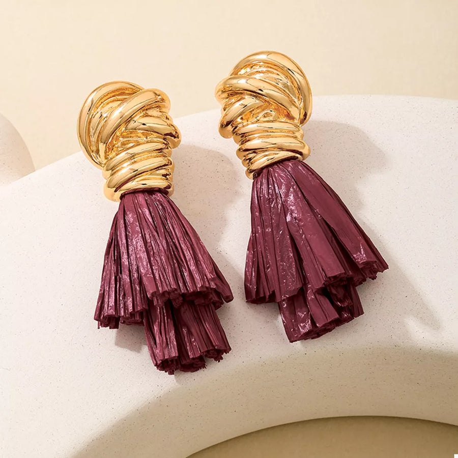18k Gold-plated Wire Wrapped Tassel Drop Earrings in gold with tassel detail