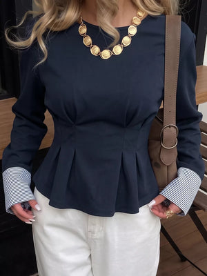 95% polyester, 5% elastane Care instructions: Machine wash cold peplum top in Dark Blue with fitted silhouette