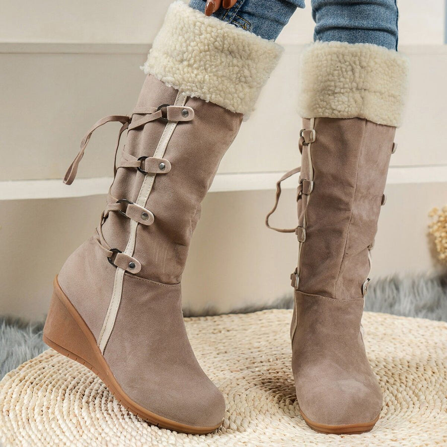 boots in taupe featuring faux fur lined and straight fit