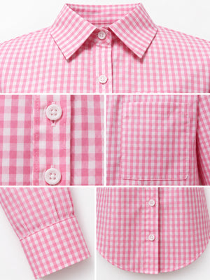red button-down shirt with button-front and gingham
