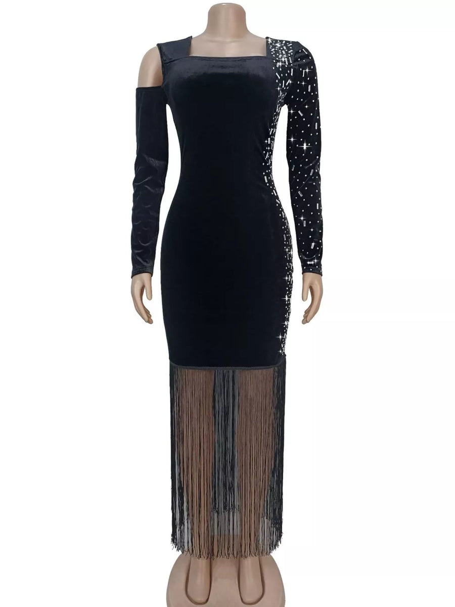 black cocktail dress with midi and pullover