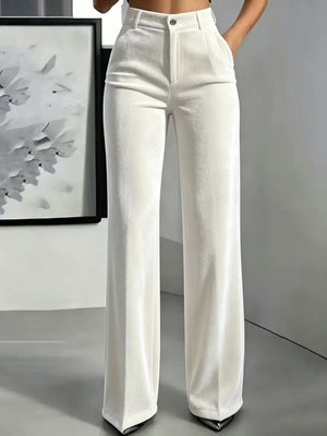 wide-leg pants in Navy with buttoned and full-length